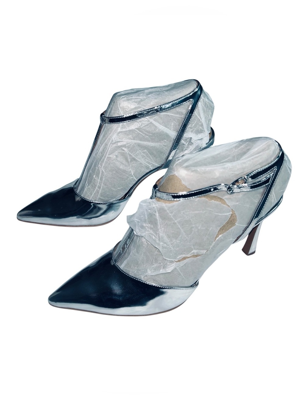 Naturalizer Silver Pointed-Toe T-Strap Slingback Heels